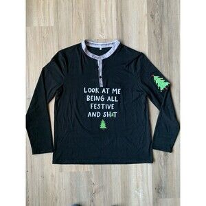 “Look At Me Being All Festive and Sh—“ men’s long sleeve three button Henley XL